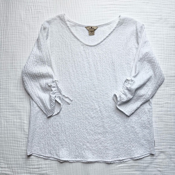 Woolrich Tops - Woolrich 3/4 sleeve white textured blouse size XL -drawstring at elbows
